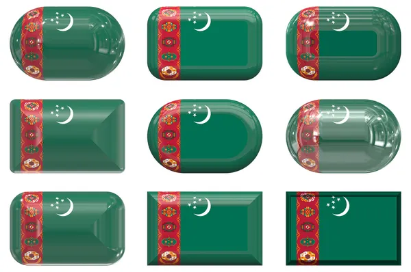 Nine glass buttons of the Flag of Turkmenistan — Stock Photo, Image