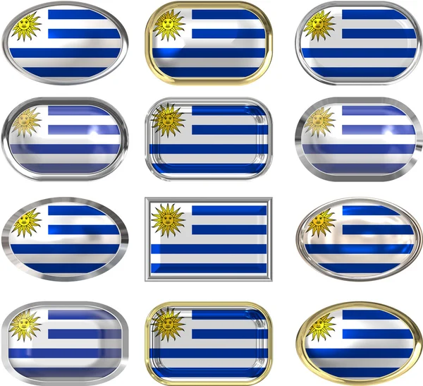 Dvanáct tlačítka vlajka Uruguaye — Stock fotografie