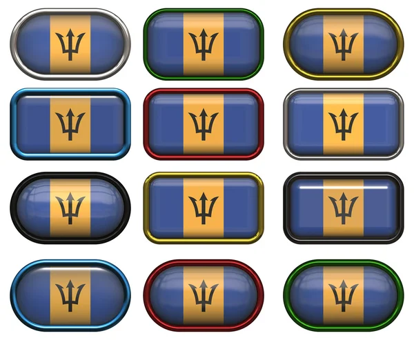 12 przycisków pod banderą Barbadosu — Zdjęcie stockowe
