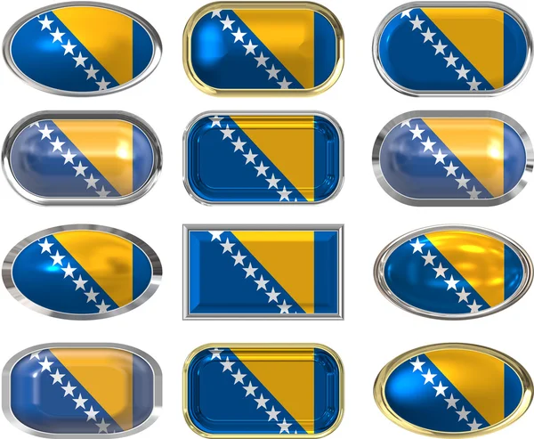 Doce botones de la Bandera de Bosnia —  Fotos de Stock