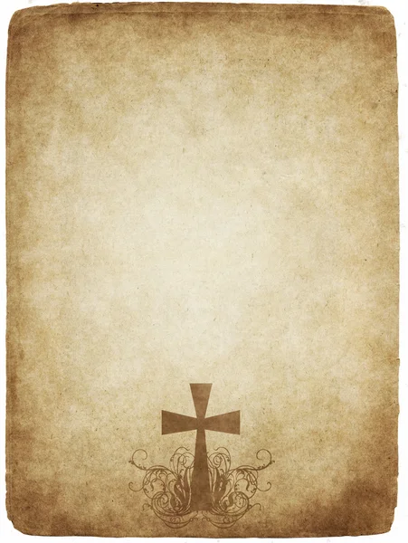 Kříž na starý pergamen — Stock fotografie