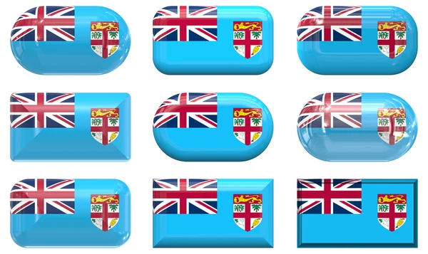 Nio glas knappar av flagga fiji — Stockfoto