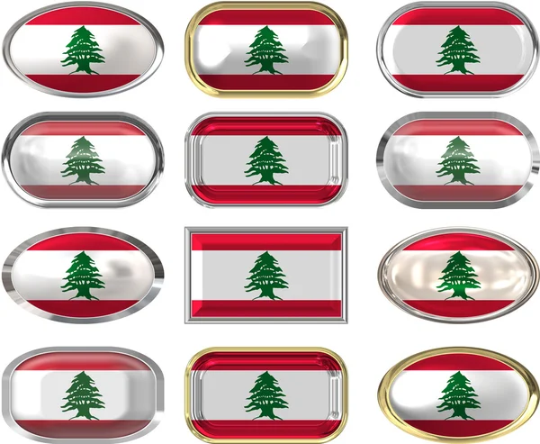 stock image 12 buttons of the Flag of Lebanon