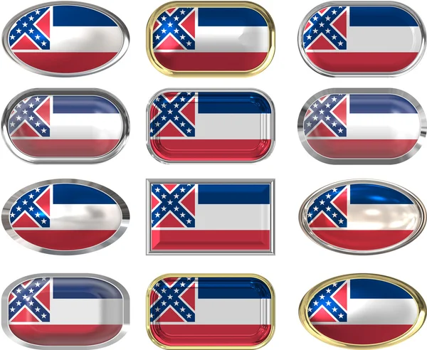 12 botones de la Bandera de Mississippi — Foto de Stock