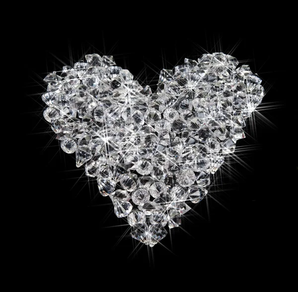 Corazón de diamantes en negro — Foto de Stock