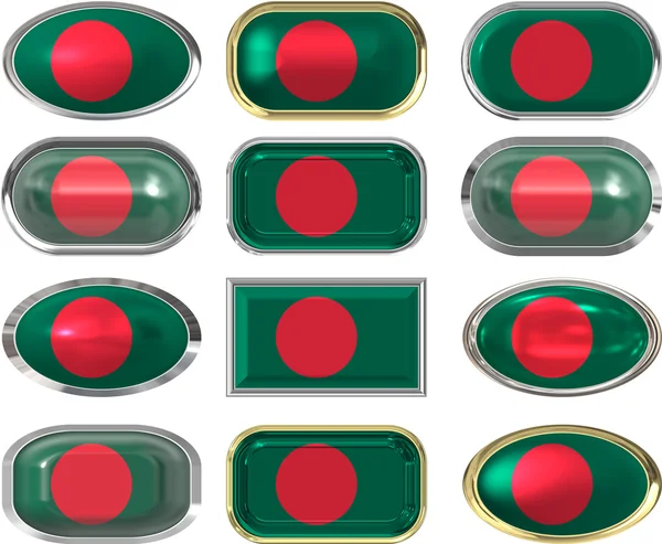 Doce botones de la Bandera de Bangladesh — Foto de Stock