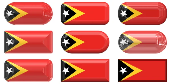 9 个玻璃按钮的旗子的东帝汶 — 图库照片