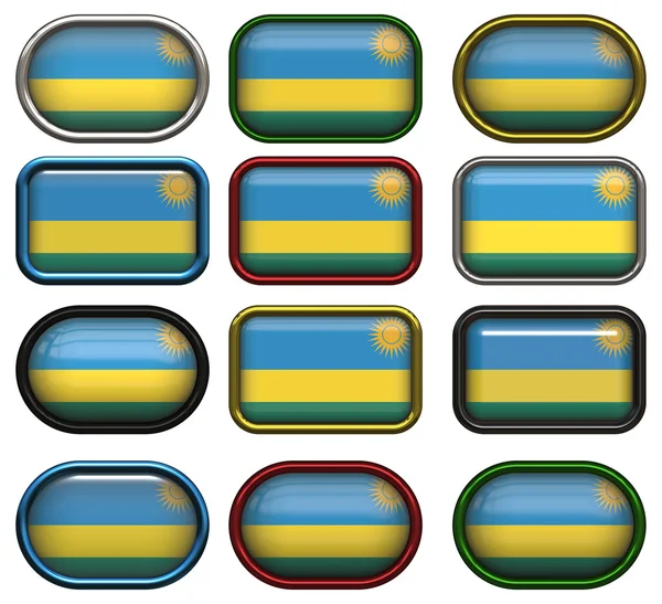Doze botões da Bandeira do Ruanda — Fotografia de Stock