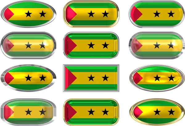 Twaalf knoppen van de vlag van sao Tomé en princ — Stockfoto