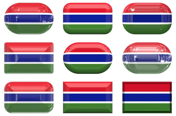 Nine glass buttons of the Flag of Gambia — Stock Photo, Image