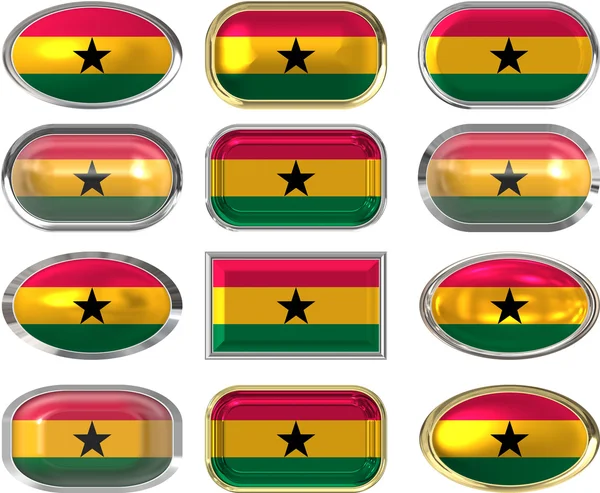 Doce botones de la bandera de Ghana —  Fotos de Stock
