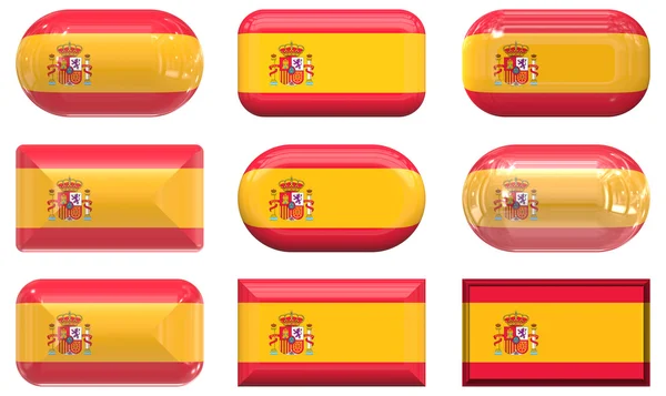 Nove botões de vidro da Bandeira da Espanha — Fotografia de Stock