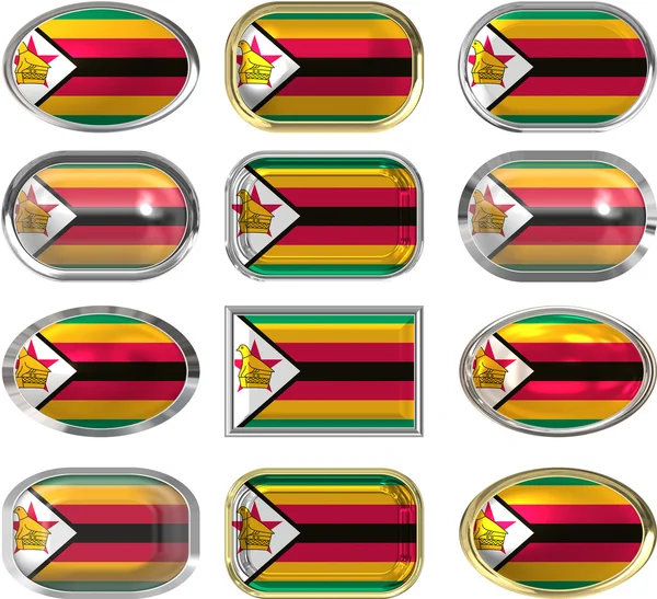 12 botones de la Bandera de Zimbabwe —  Fotos de Stock