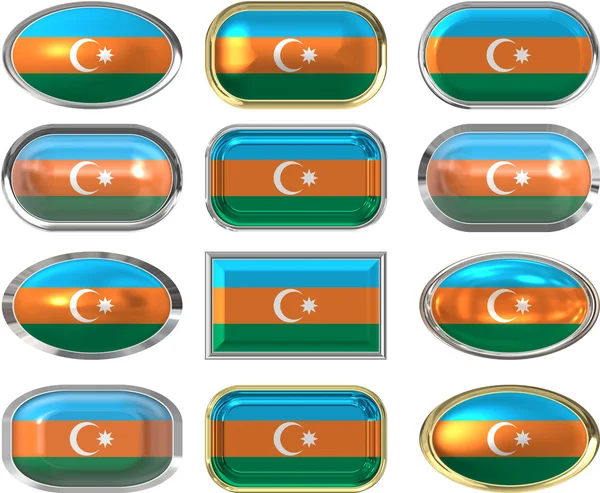 Doze botões da Bandeira de AZerbaijan — Fotografia de Stock
