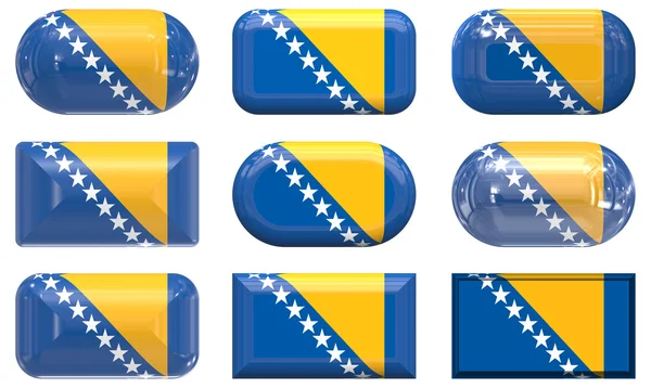 Nove pulsanti di vetro della Bandiera di Bosnia — Foto Stock