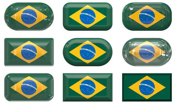 Nine glass buttons of the Flag of Brazil — Stock Photo, Image