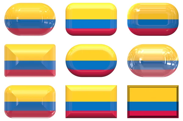 Nio glas flagga colombia knappar — Stockfoto