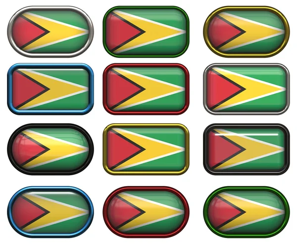 Doze botões da Bandeira da Guiana — Fotografia de Stock