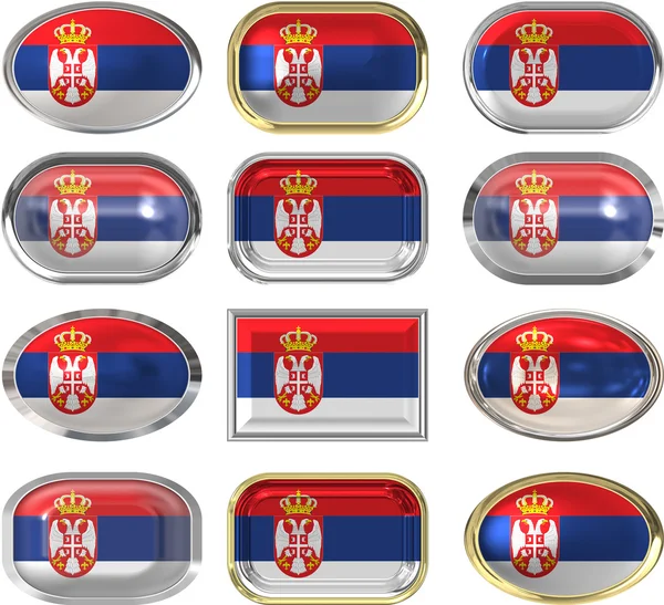 Doze botões da Bandeira da Sérvia — Fotografia de Stock