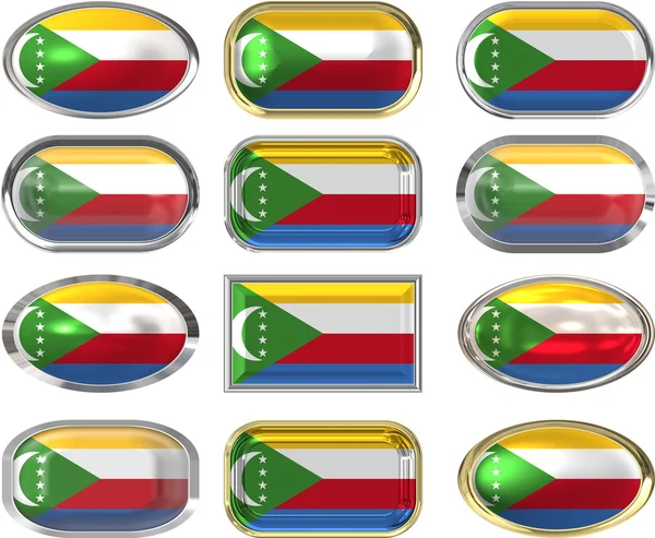 Twelve Flag of the Comoros buttons — Stock Photo, Image