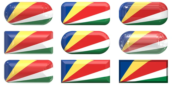 Nine glass Flag of Seychelles buttons — Stock Photo, Image