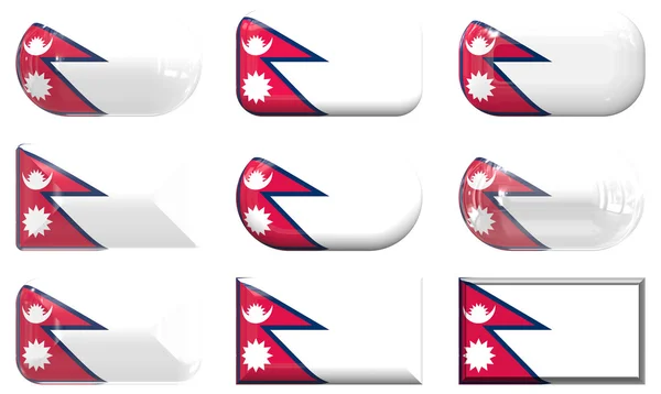 네팔의 국기의 9 개의 유리 버튼 — 스톡 사진