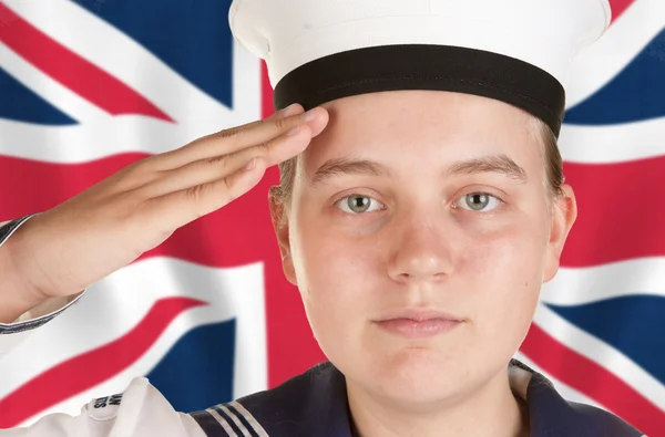 Молодий моряк, віддаючи честь — стокове фото