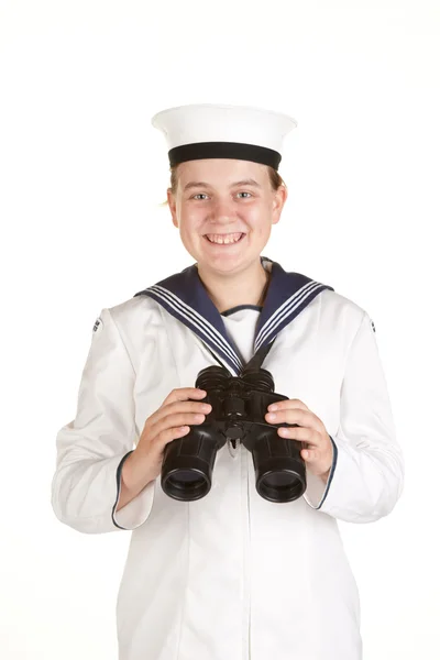 Молодий моряк з біноклями — стокове фото