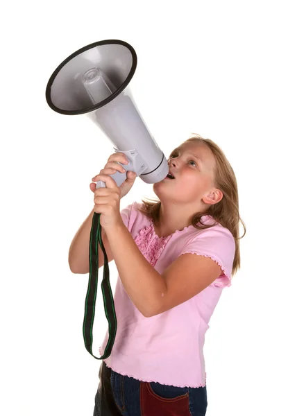 Młoda dziewczyna z megafon — Zdjęcie stockowe