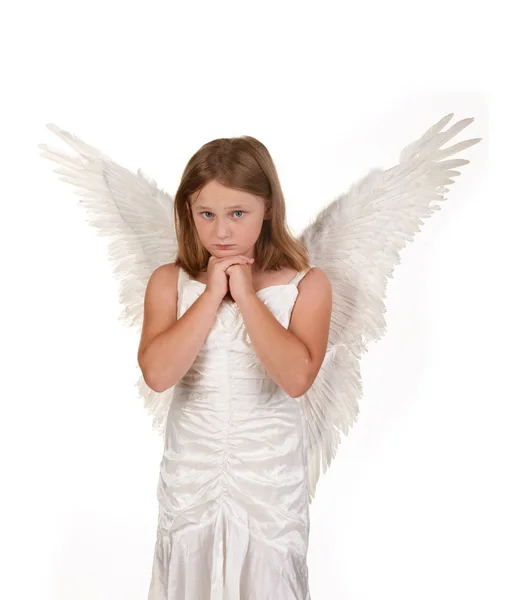 Pequena menina anjo isolado branco — Fotografia de Stock