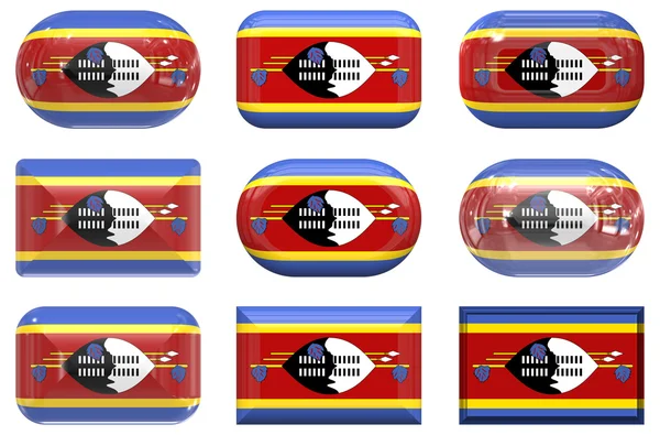 Kilenc üveg gombok a Szváziföld zászlaja — Stock Fotó