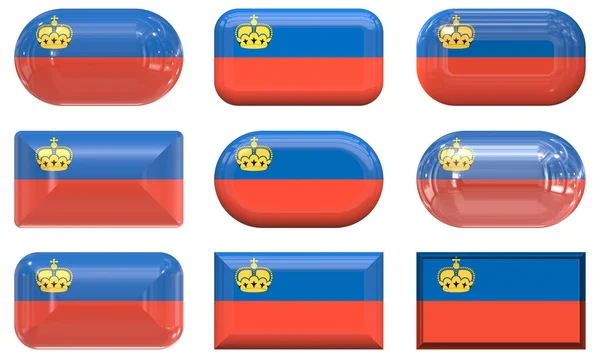 Dziewięć przycisków ze szkła flaga Liechtensteinu — Zdjęcie stockowe