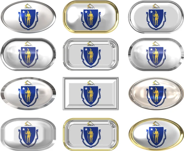12 pulsanti della Bandiera del Massachusetts — Foto Stock