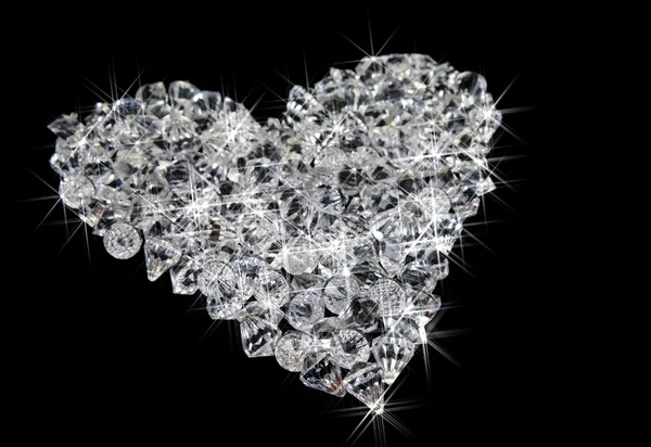 Coeur de diamants sur noir — Photo