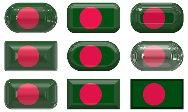 Neuf boutons en verre du drapeau du Bangladesh — Photo