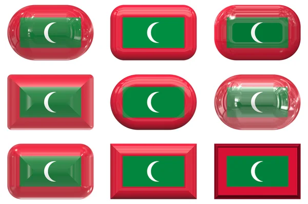 Devět skla tlačítka vlajka Malediv — Stock fotografie