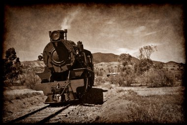 Old steam train in grunge clipart