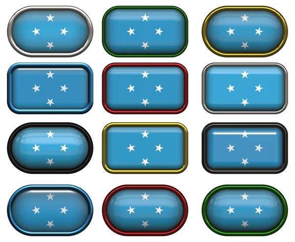 12 przycisków flaga Mikronezji — Zdjęcie stockowe