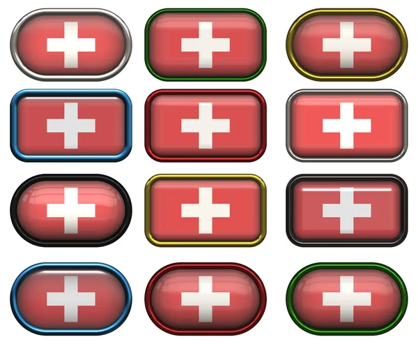 スイス連邦共和国の旗の 12 のボタン — ストック写真