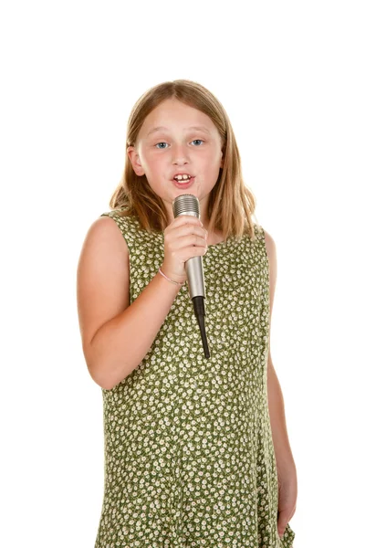 Menina cantando isolado no branco — Fotografia de Stock