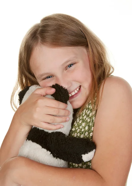 Chica abrazando su osito de peluche —  Fotos de Stock