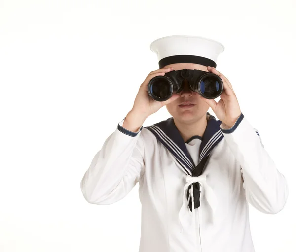 Молодой моряк с изолированным биноклем — стоковое фото