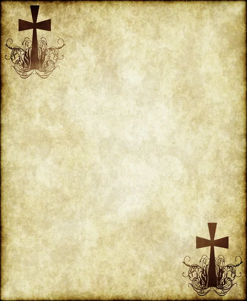 Kříž na starý pergamen — Stock fotografie
