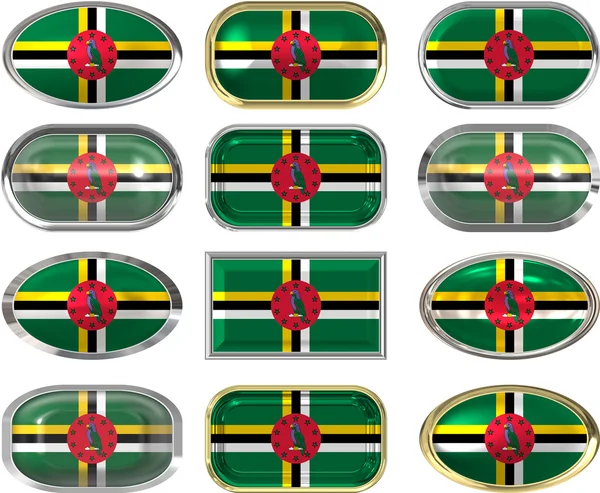 Doce botones de la Bandera de Dominica — Foto de Stock