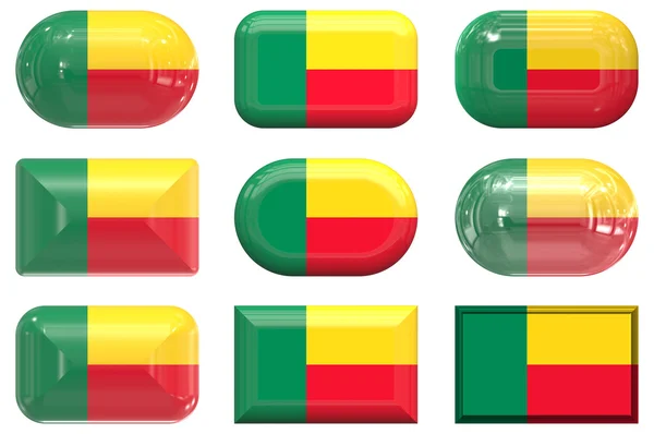 Neuf boutons en verre du drapeau du Bénin — Photo