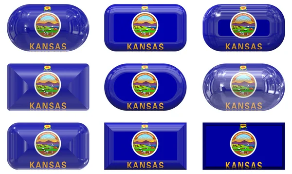 Neuf boutons en verre du drapeau du Kansas — Photo