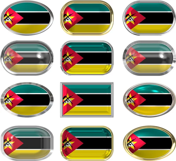 Doze botões da Bandeira de Moçambique — Fotografia de Stock
