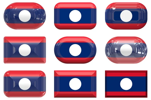 라오스의 국기의 9 개의 유리 버튼 — 스톡 사진