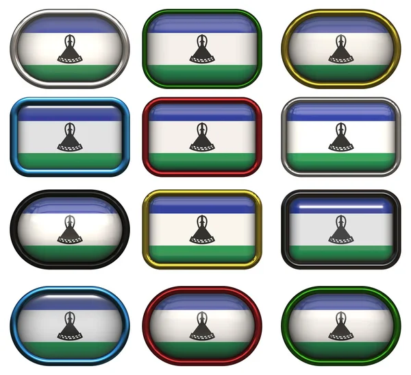 Dvanáct tlačítka vlajka Lesotha — Stock fotografie