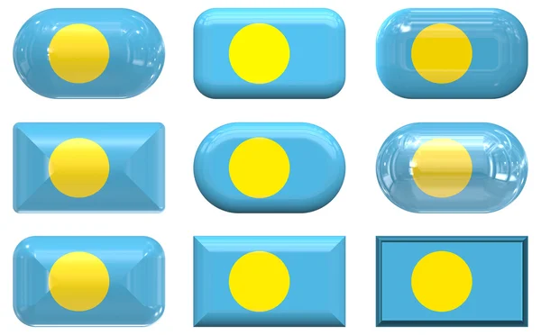 Nine glass buttons of the Flag of Palau — Stock Photo, Image